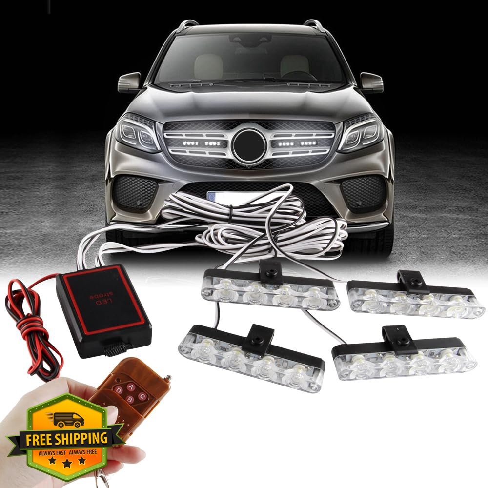 4 in 1 12V Emergency Strobe Grille Lights White Wireless Remote
