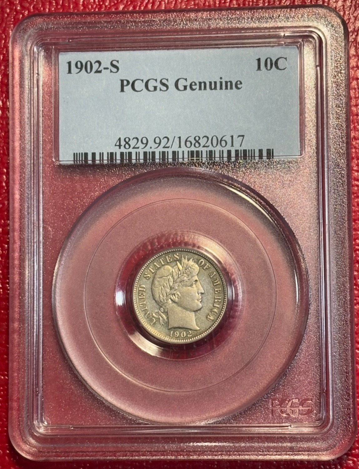 LT GOLD TONING PCGS GENUINE 1902 S BARBER SILVER DIME TOUGH DATE-AU/UNC DETAILS