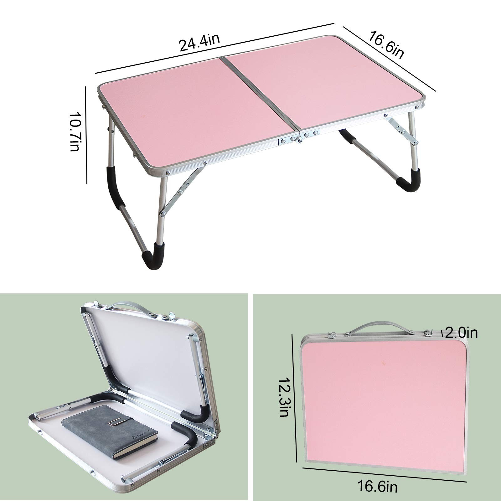 Foldable Laptop Table, Bed Desk, Breakfast Serving Bed Tray, Pink | [Portable...