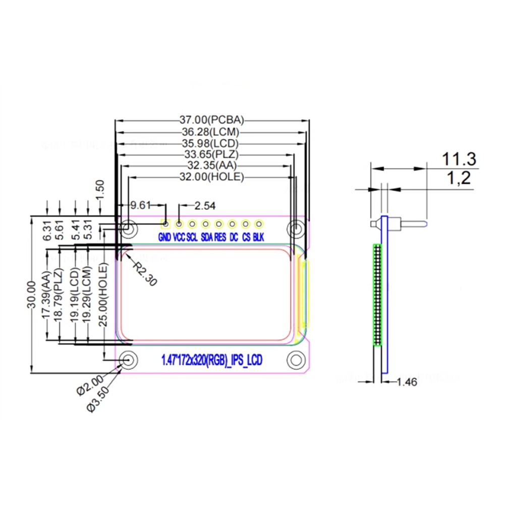 LCD Module 1.47 Inch 12PIN UART Interface 2-5.5V 8A LCD Screen Welding BOE U2M5