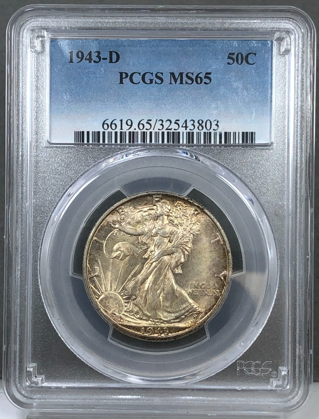 1943-D U.S. 50c Walking Liberty Half Dollar PCGS MS65