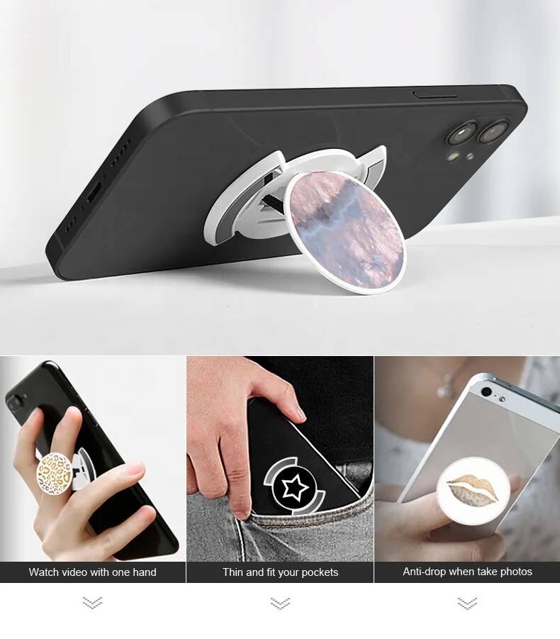 2pcs  BLACK Universal Finger Phone Stand Grip Wireless Charging Compatible