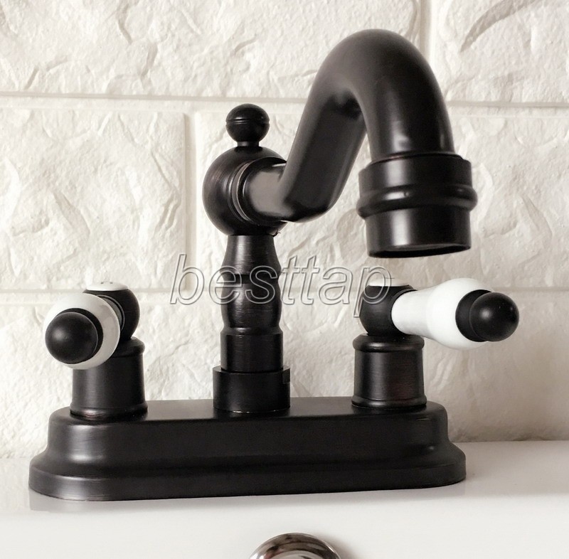 Black Oil Brass 4" Centerset Bathroom Two Holes Basin Faucet Sink Tap shg074
