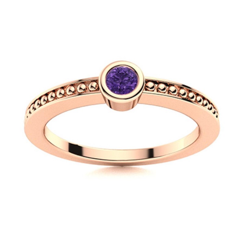 925 Sterling Silver Round Amethyst Stone Promise New Solitaire Ring Jewelry
