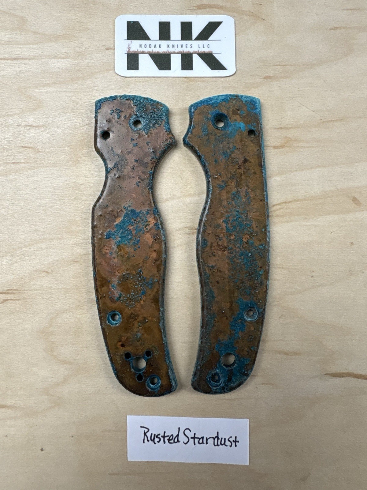Nodak Custom “Rusted Stardust” Shipwreck Copper Spyderco Shaman Handle Scales