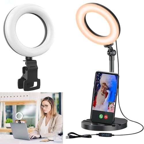 Ring Light with Stand, Desk Ring Light with Clip Upgraded 10W 3000K-6500K