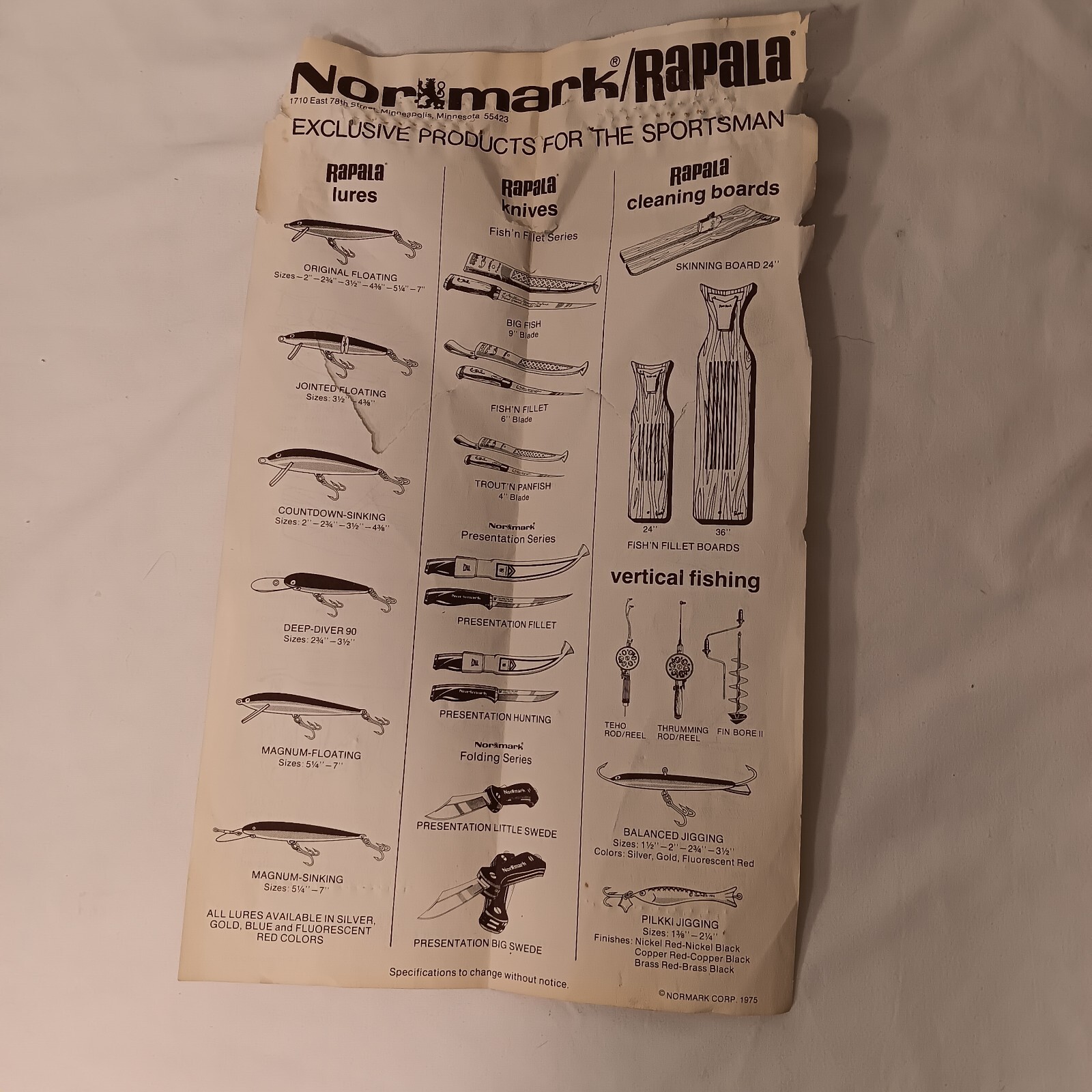 Vintage 1975 Rapala Plastic Fish Cleaning Board With Original Paperwork