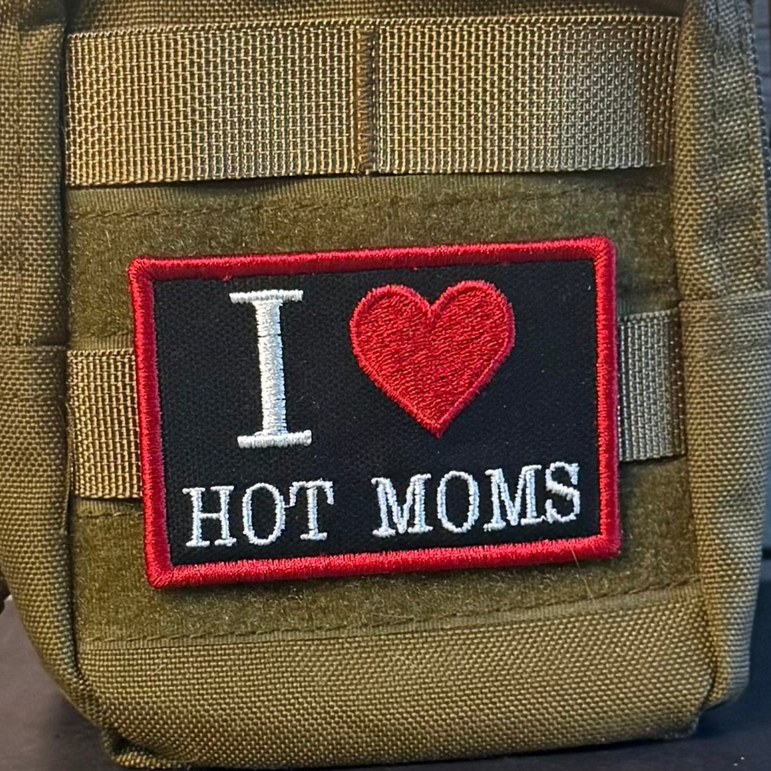 I Love Hot Moms MILFS Funny Morale Patch, 2x3" | VELCRO® Brand Hook Fastener