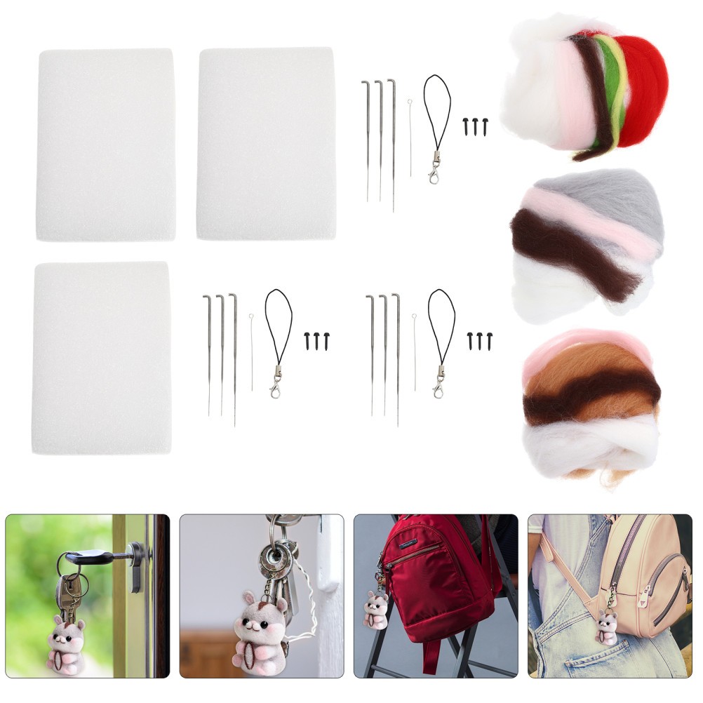3 Sets Wool Felt Animal Needle Felting DIY Craft Kit for Kids Durable Reusable