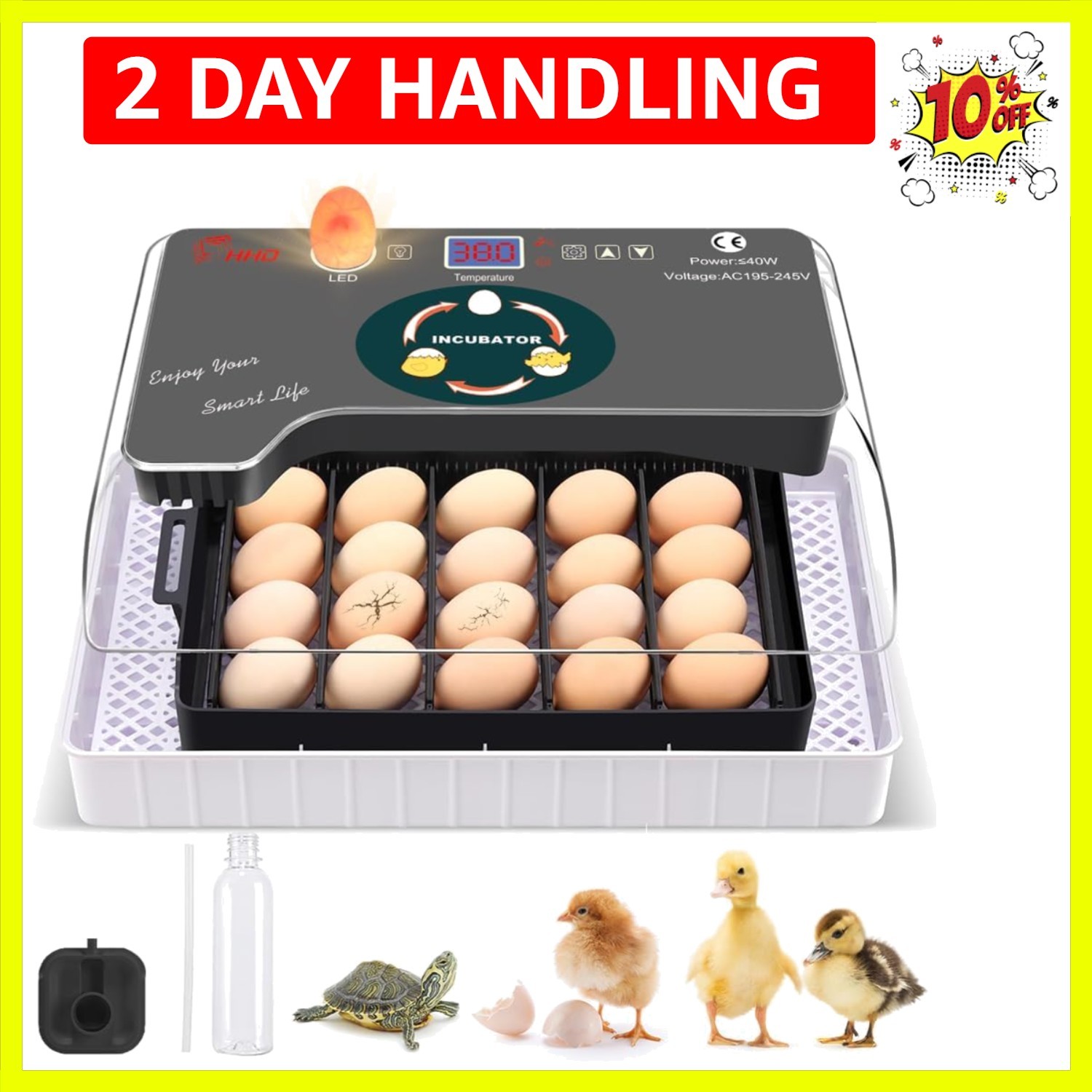 12 Egg Incubator - Automatic Egg Turner, Temperature Control, Built-in Candle...