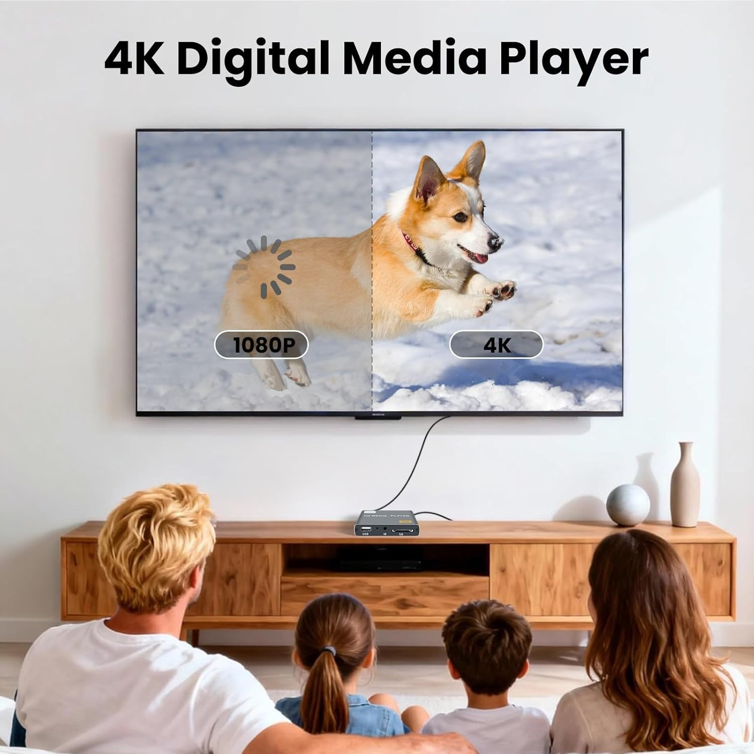 4K@30Hz HD Digital Media Player with USB/TF Card Slot for TV Projector | Supp...