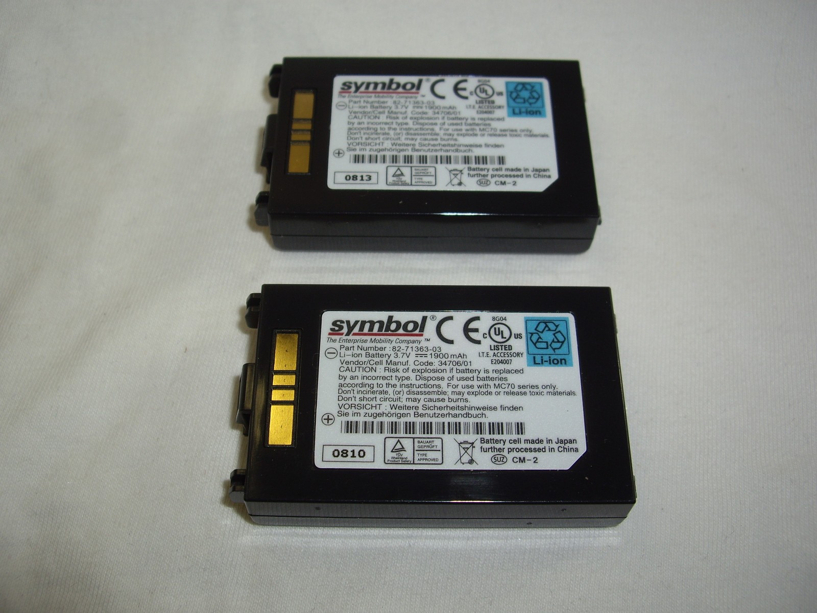 Lot of (2) Genuine Symbol Motorola 3.7V Li-ion batteries 82-71363-03