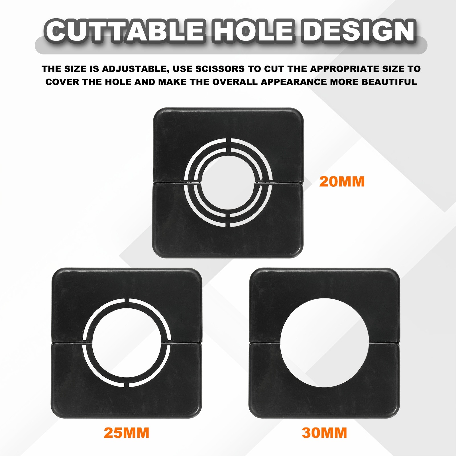 6pcs Wall Split Flange 0.79" Plastic Square Split Flange Pipe Cover, Black