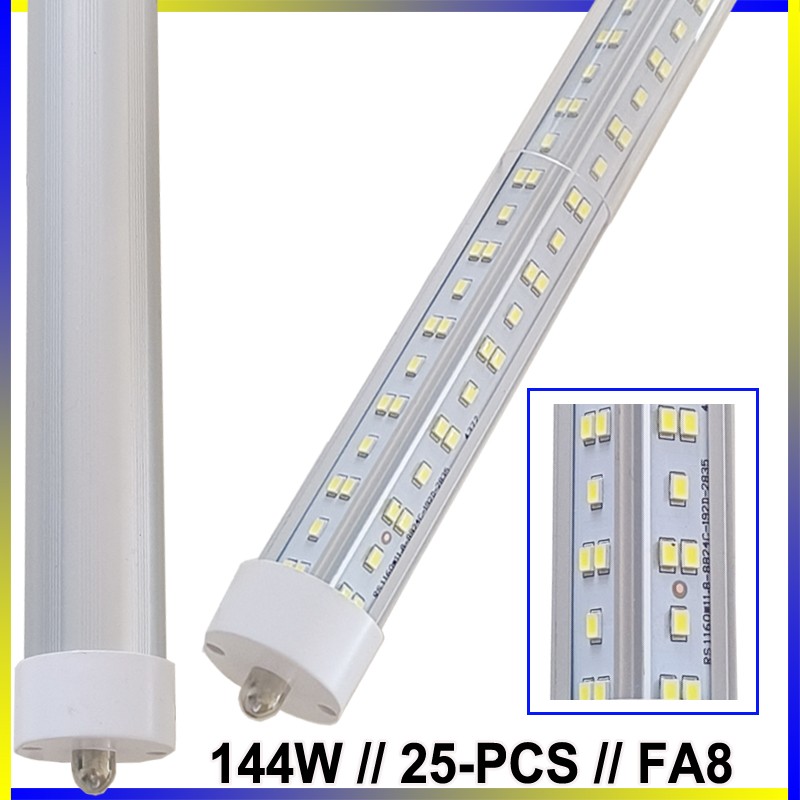 T8 8FT LED Tube Light FA8 Single Pin 144W 8FOOT LED Shop Light Bulbs 25 PACK