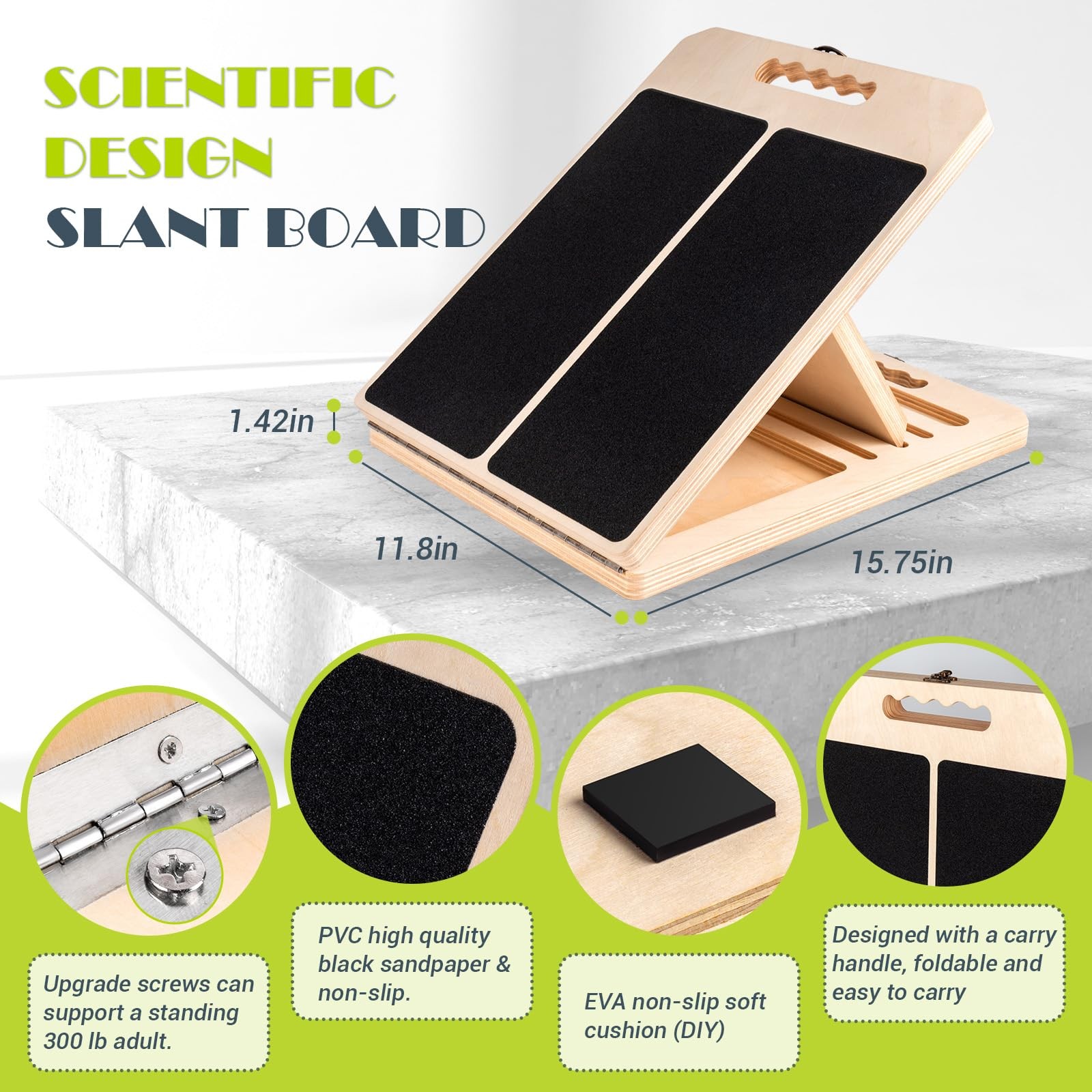 Slant Board for Calf Stretching, Adjustable Portable Wooden Incline Board for...