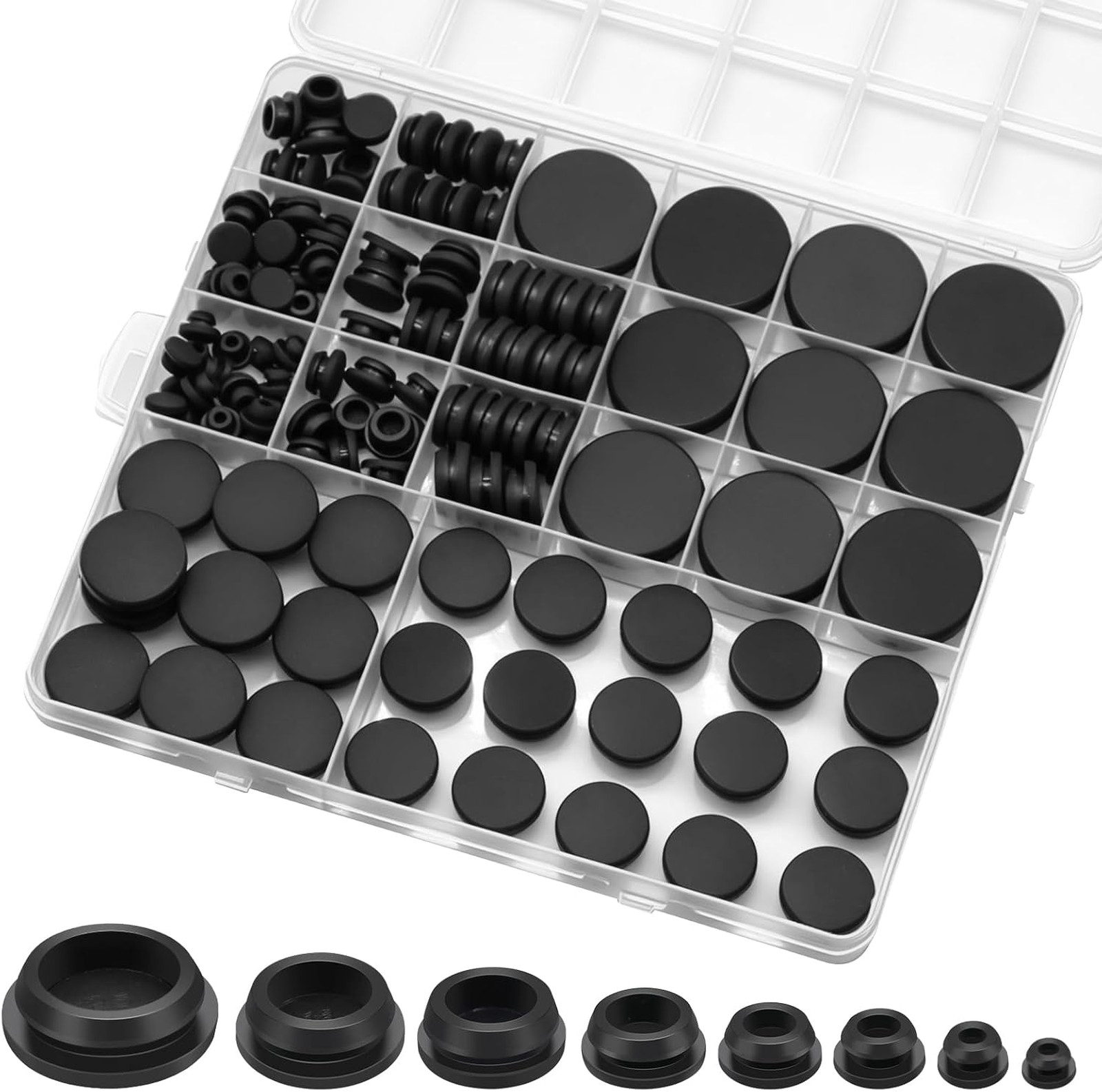 125 Pcs Rubber Plugs for Round Holes, Multi Size Pack, Flexible Silicone