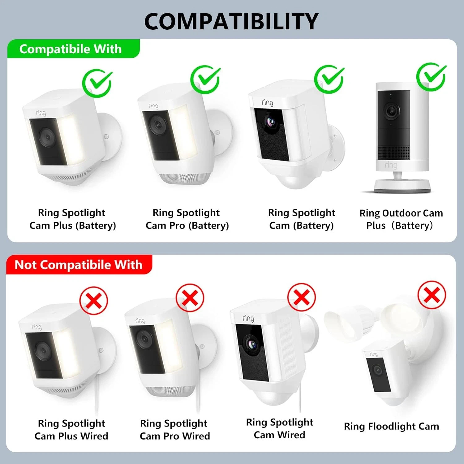 2Pack Adjustable Mounting Bracket for Ring Spotlight Cam Plus/Pro (Battery) and