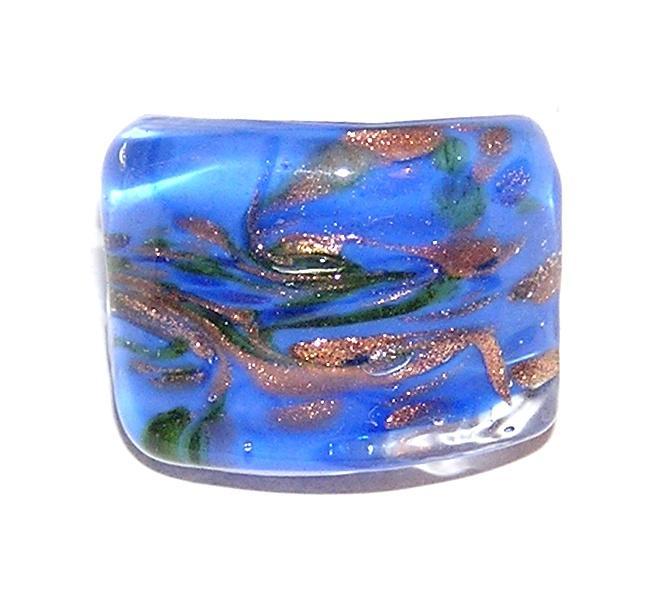 RING R19 Wide Band Size 6 1/4 Goldstone W/ COLORFUL FUSED GLASS