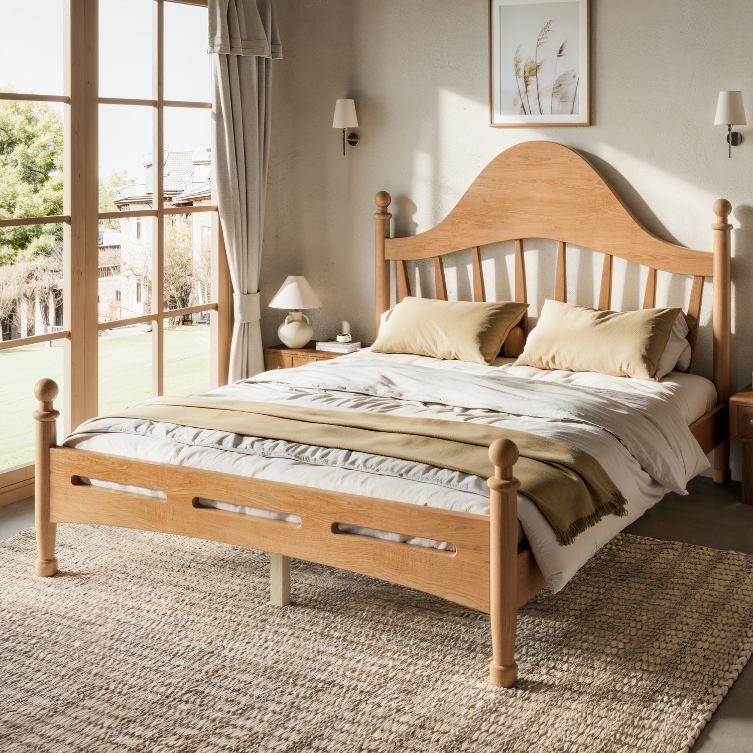 Twin/Full/Queen Size Bed Frame Wood Platform Bed Frame with Chic Headboard
