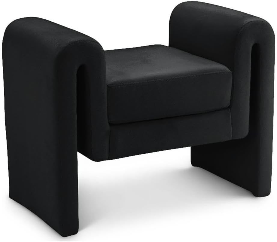 Meridian Furniture 180Black Stylus Velvet Bench Soft Black Curved Arms 31" W