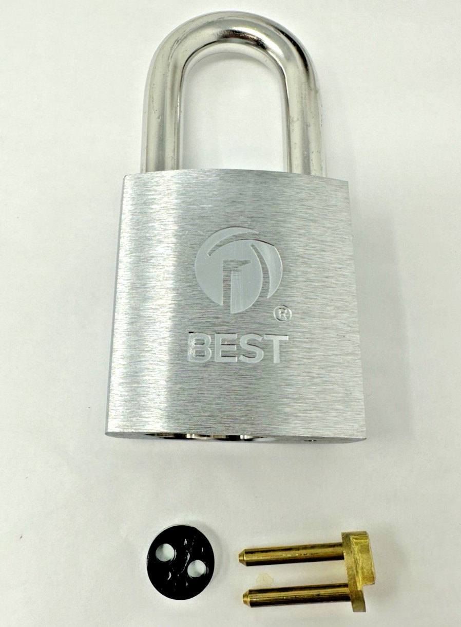 1 - NEW Best Padlock Long Shackle, Rectangular Zinc Alloy Body, 41B722L, NO CORE