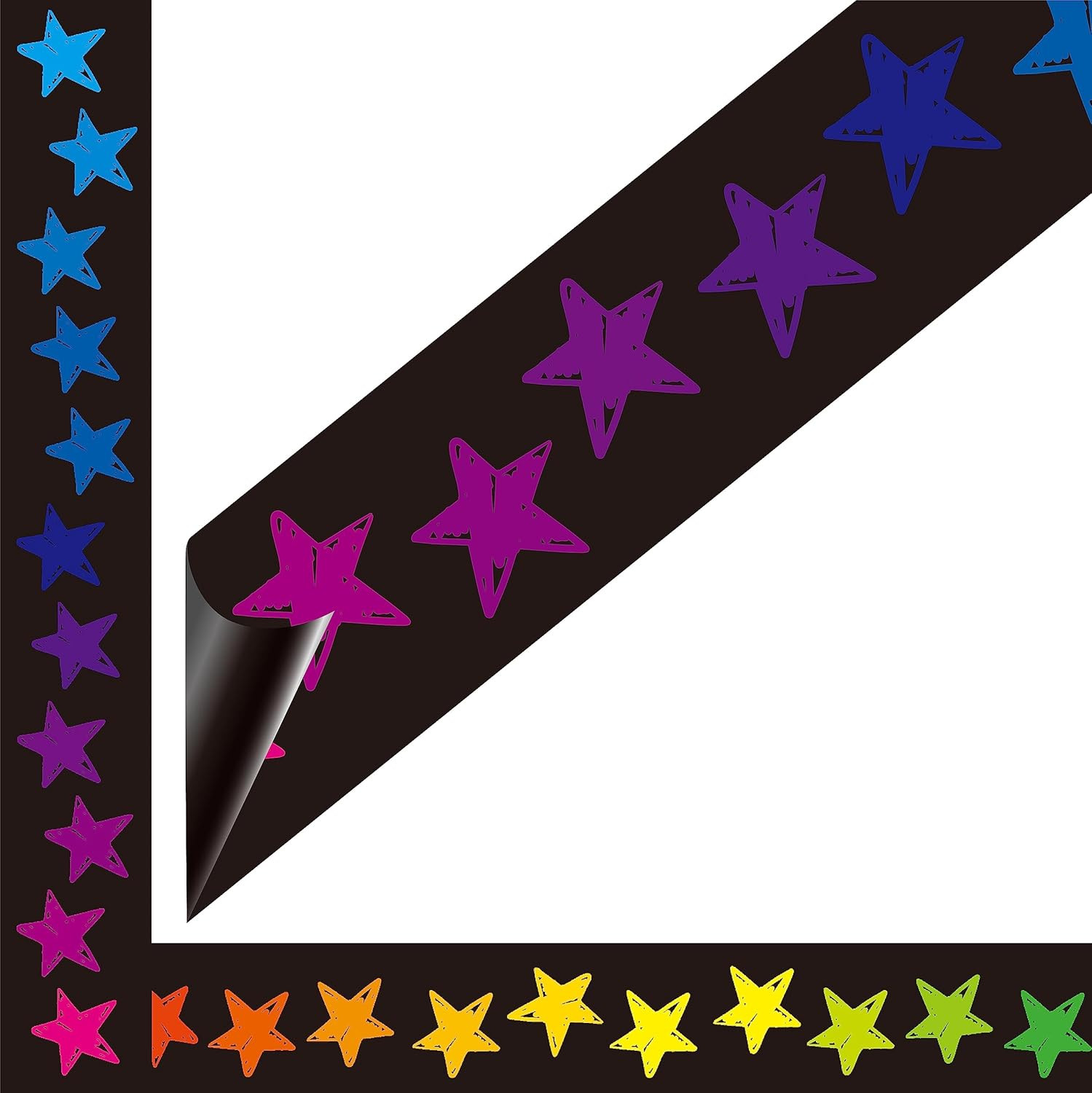 25 Feet Magnetic Border, 21 Sheet Colorful Stars Bulletin Board Border Whiteboar