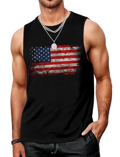 Mens Sleeveless Tank Tops UPF 50+ Quick Dry Workout Gym 3X-Large Black Flag