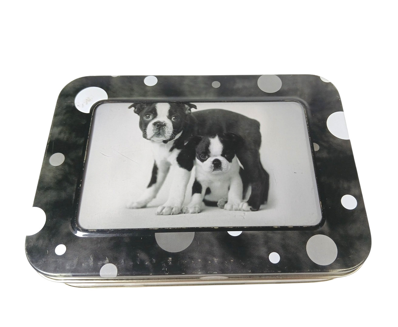 Boston Terrier & other dogs Tin, 12 Note Cards, Photo frame on Top Black White