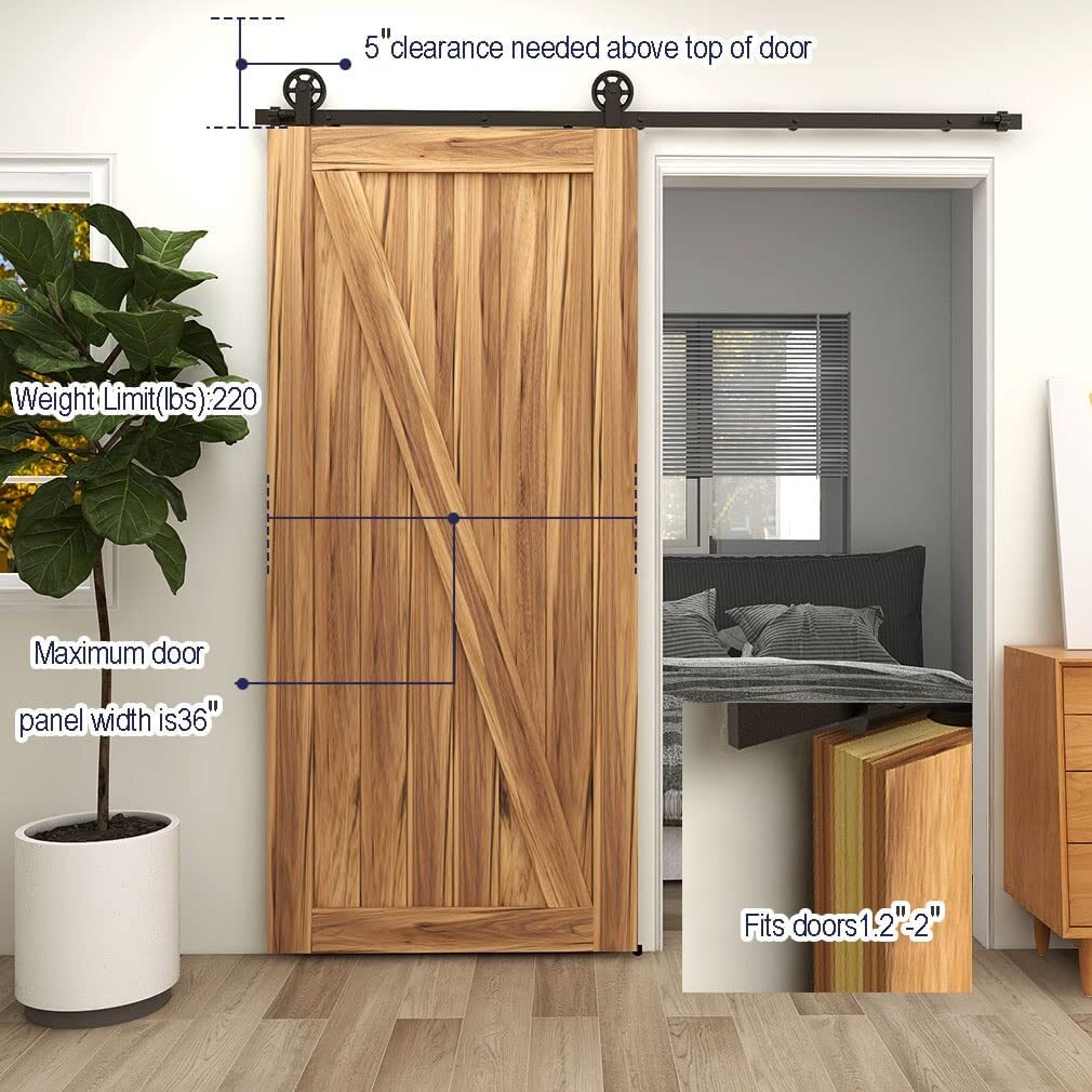 CCJH 4FT-20FT Medium Wheel Roller Sliding Barn Door Hardware Kit for 1/2 Door