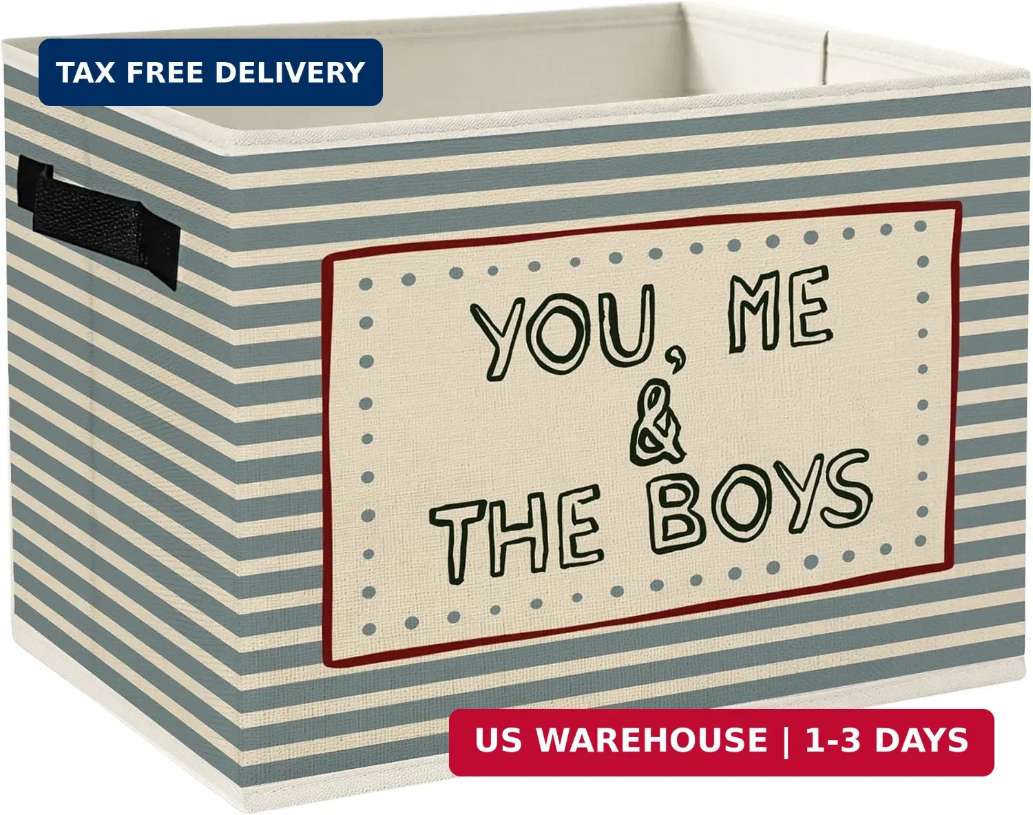 Boy Nursery Storage Bins Box with Handles, You Me and the Boys Blue Striped Fold
