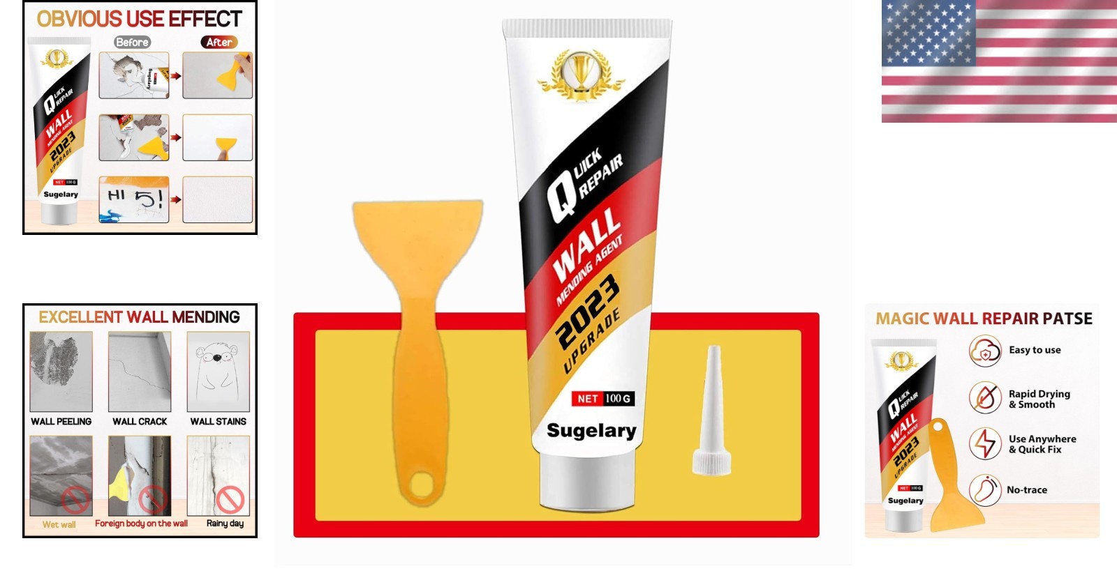 Drywall Patch Repair Kit Wall Spackle Paste Scraper Quick Fix Home Use
