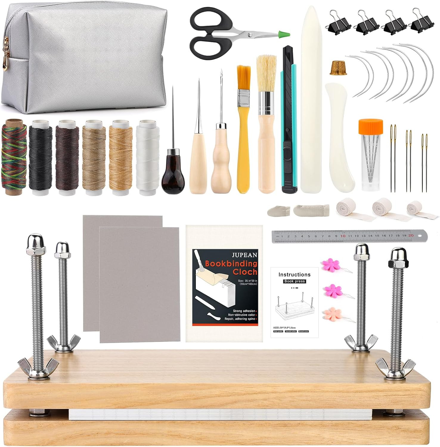 JUPEAN 45 Pcs Book Binding Kits Bookbinding Kit Book Press 7.9”X11.6” with Books