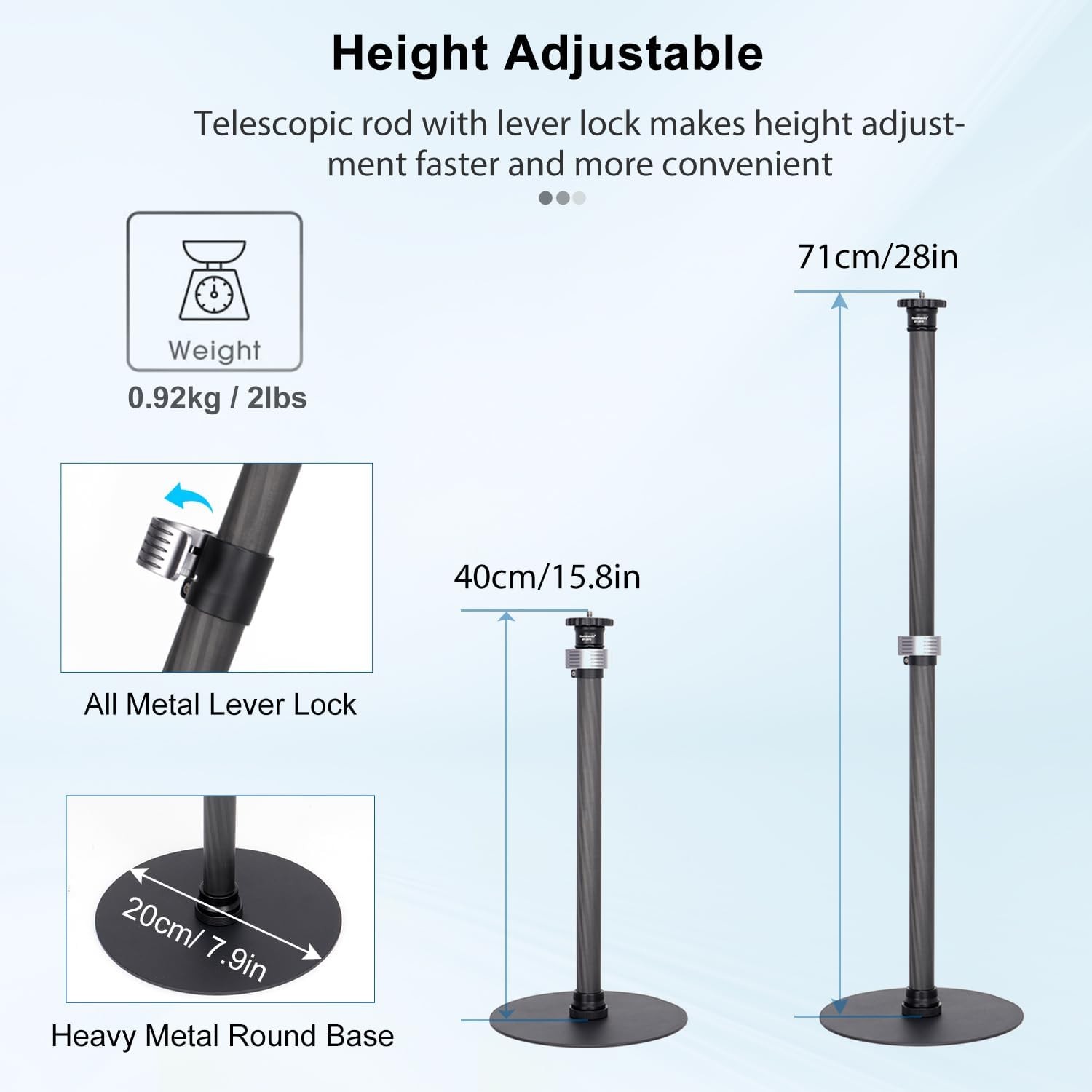 Koolehaoda Tripod Stand Extendable Monopod Carbon Fiber Pole with Round Base