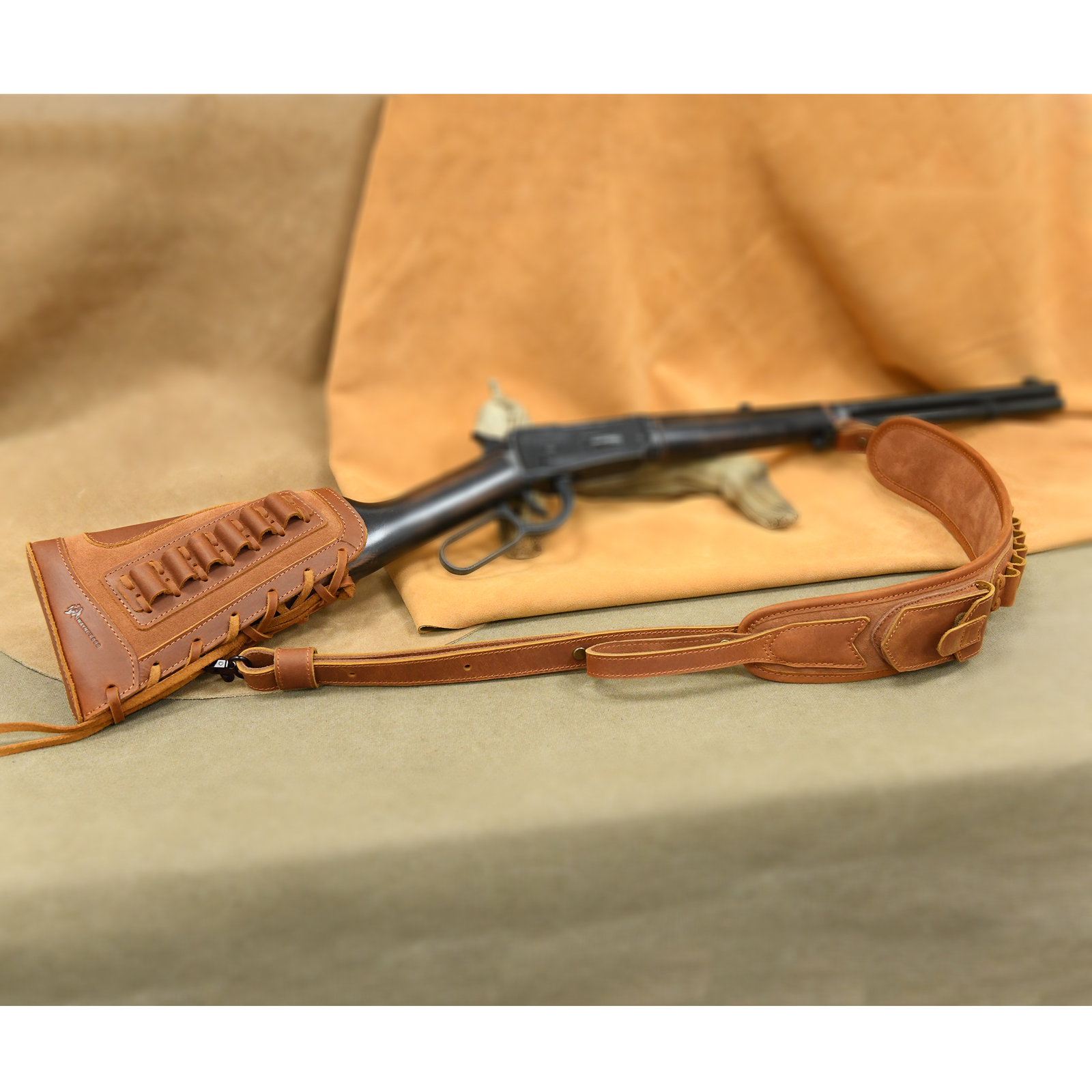 WAYNE' S DOG Leather Rifle Buttstock with Shell Slot Sling .45-70.22MAG 12GA.357