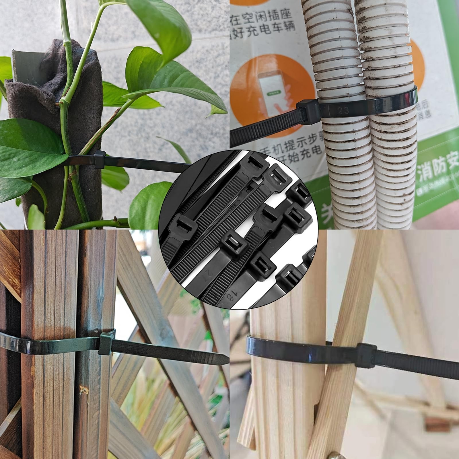 Black Zip Ties Assorted Sizes 4+6+8+10+12-Inch，600PCS Multi-Purpose Self-Locking