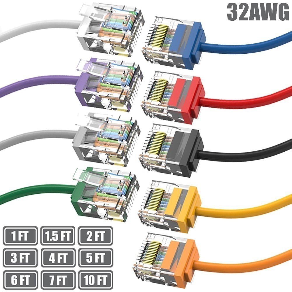 1-10FT Cat6A RJ45 Super Slim Network LAN Ethernet Patch Cable UTP 32AWG Gold
