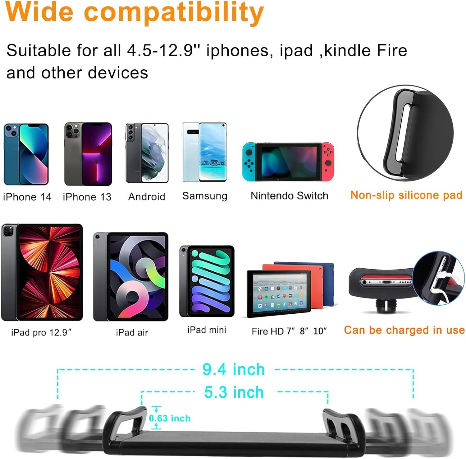 Tablet Floor Stand Double Weighted Base Adjustable Holder for 4.5-13" Devices