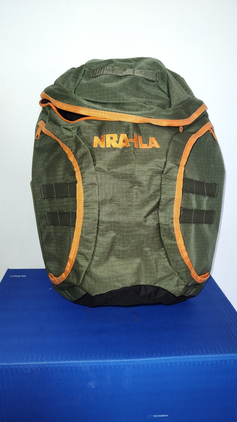 NRA-ILA Canvas Backpack Green and Orange Tactical Travel Bag Zippered Pockets