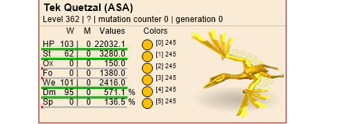 Ark ASA Xbox/PC/PS5 PVE Solid 245 Gold Top Level 362 Tek Quetz Quetzal EGG Pair