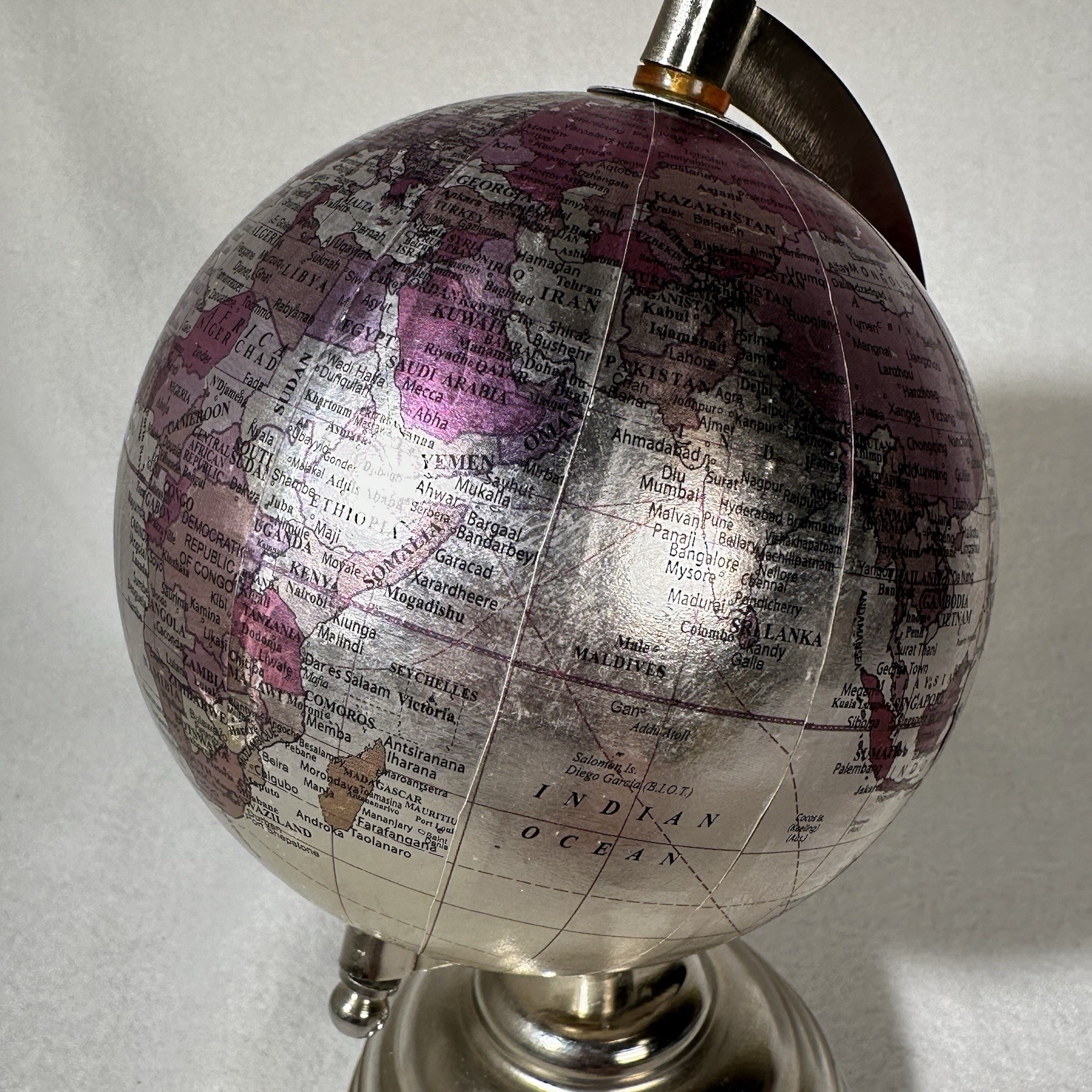 Globe On Axis with Base Silver & Purple Travel Decor