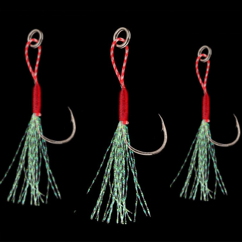 25/50pcs/box Fishing Assist Jig Hooks 8#-13# High Carbon Steel Hook with PE Line