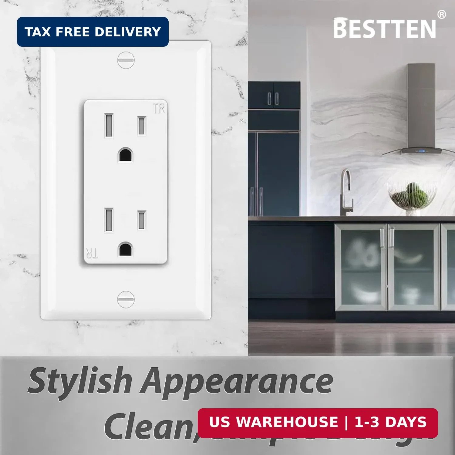 20 Pack 15 Amp Tamper Resistant Decor Receptacle, Standard Electrical Wa
