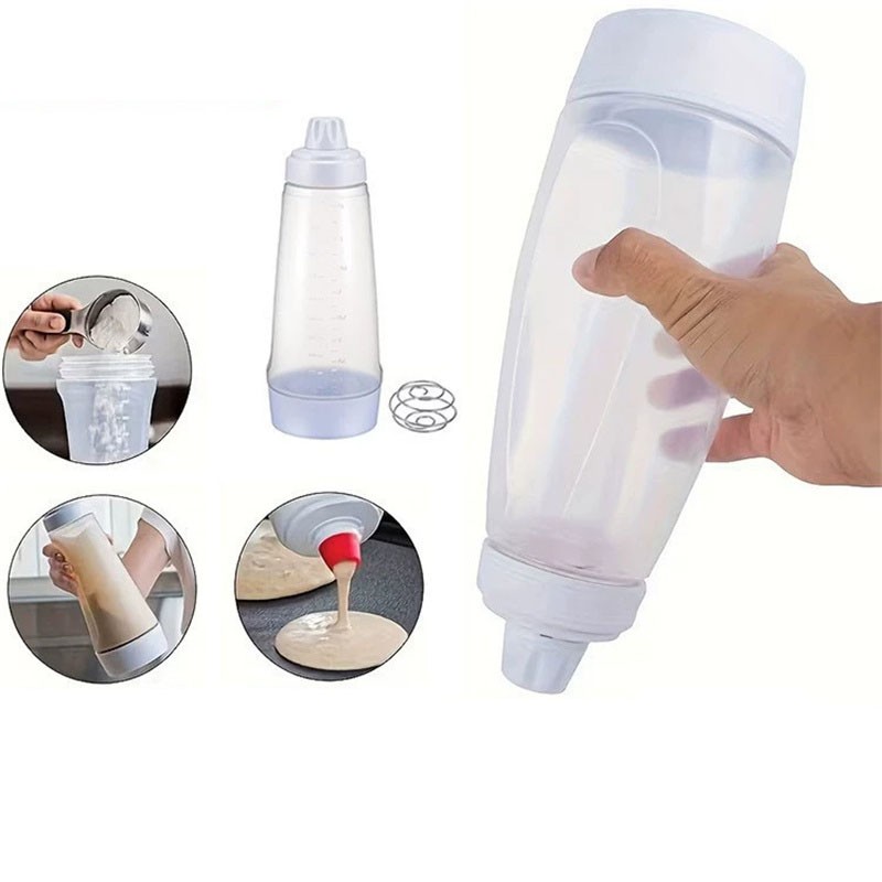 Pancake Batter Mixer Bottle with Whisk Ball for Cupcakes & Crepes