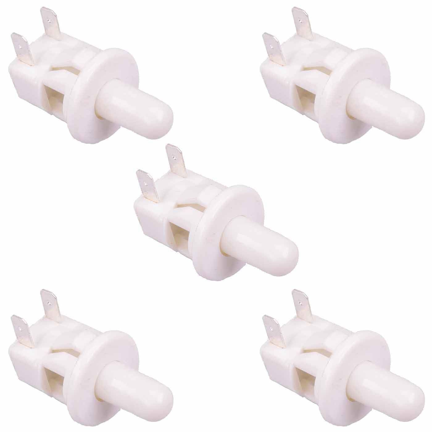 5 x White On-(Off) Momentary Push Button Door Switch 19mm SPST Side Terminals