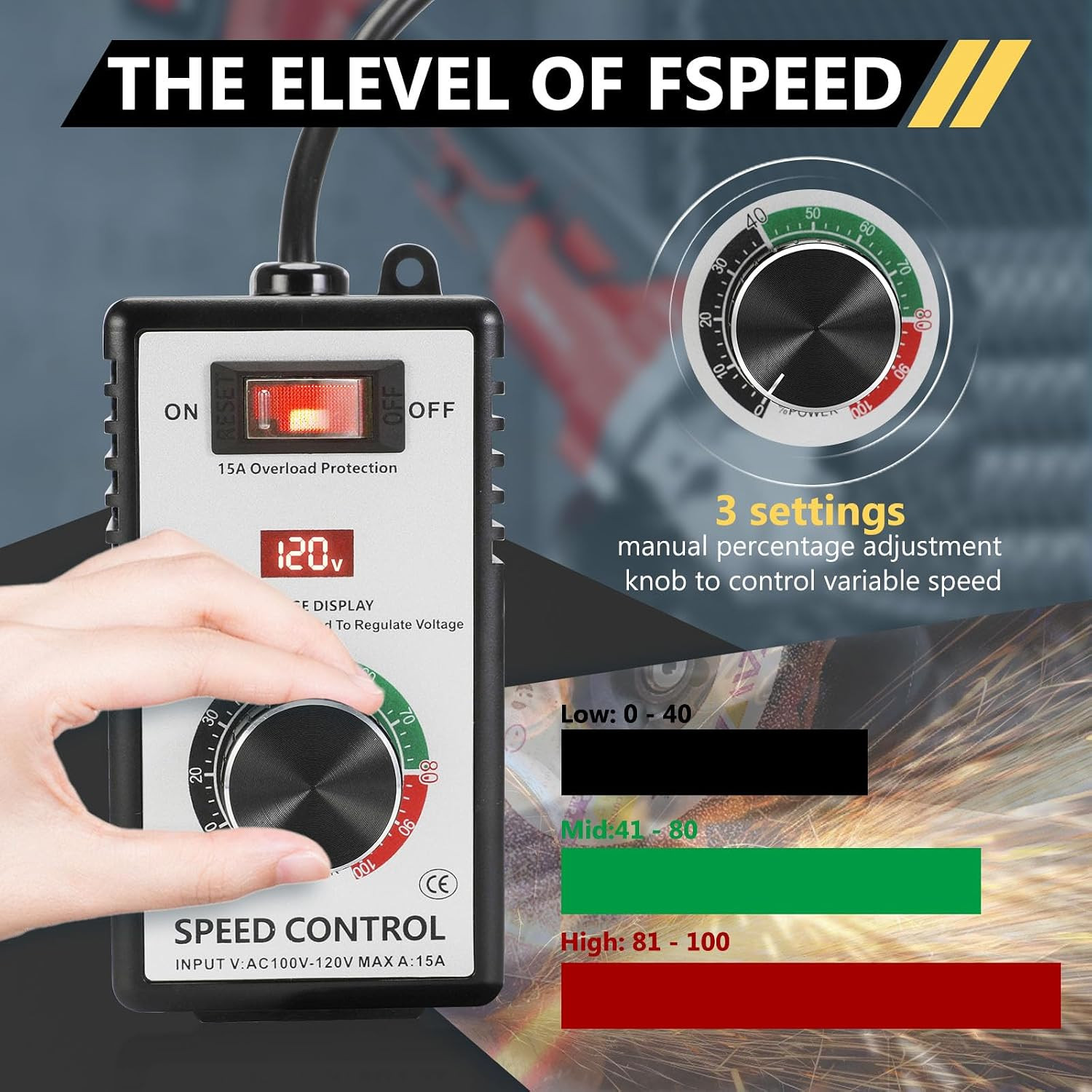 Variable Motor Speed Controller AC 100V-120V 15A, 4000W Speed Control Switch