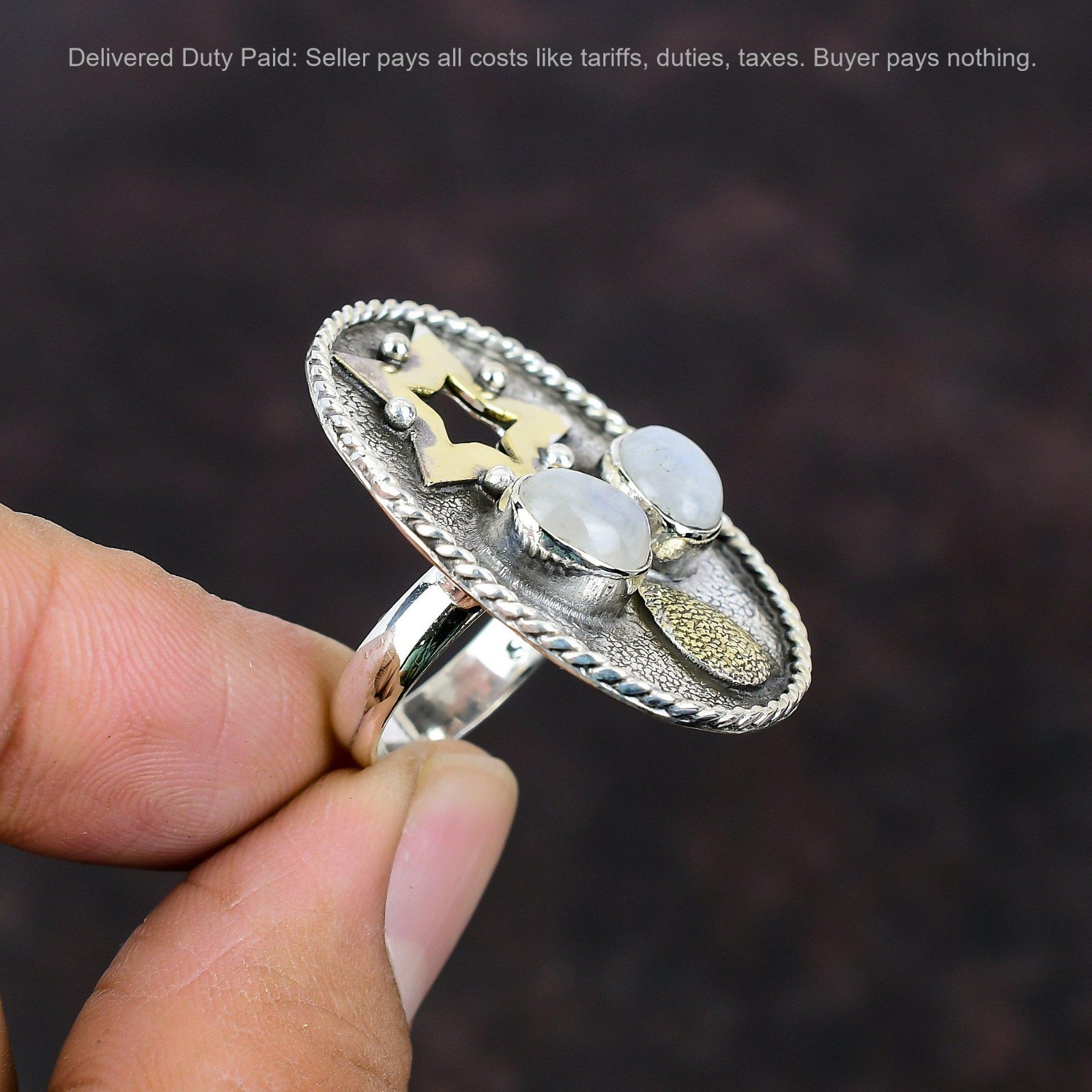 Rainbow Moonstone Gemstone Sterling Silver Star Statement Wedding Ring Jewelry