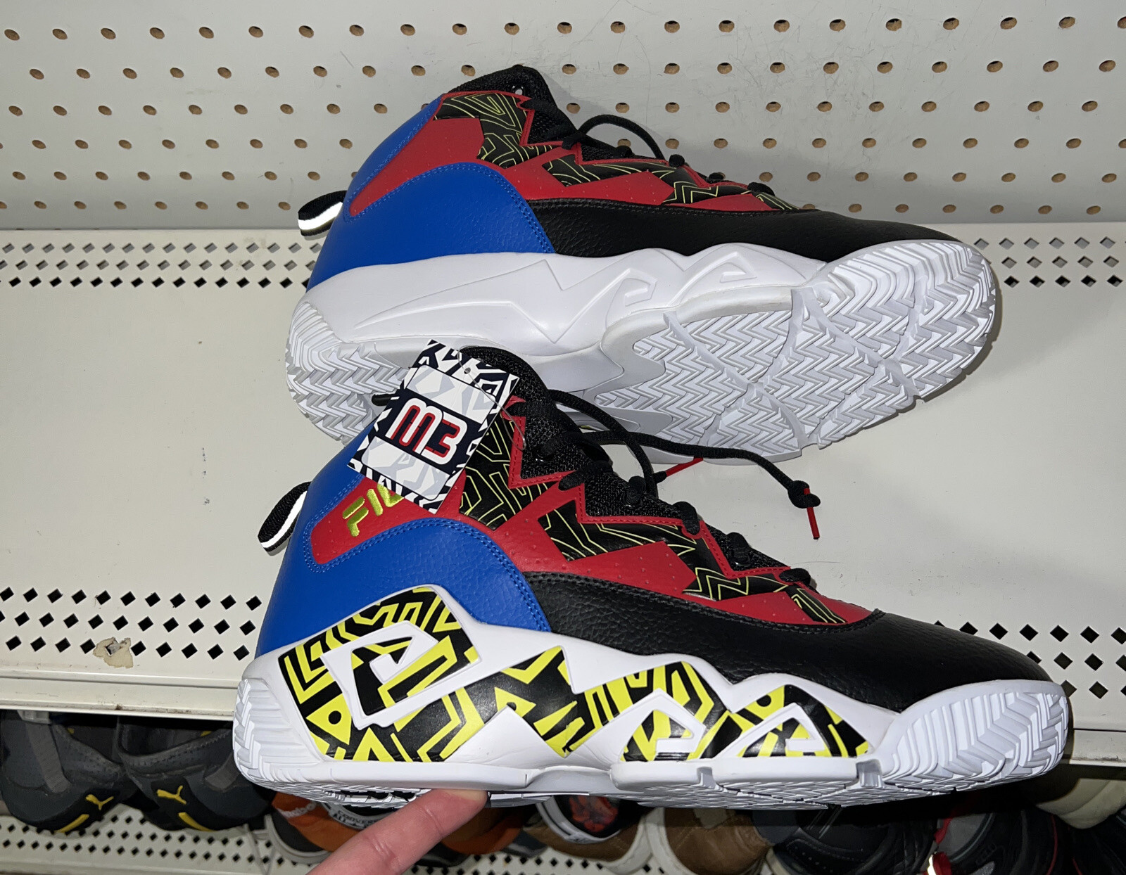 FILA MB Mens Basketball Shoes Size 10.5 Black Blue Red Neon Green Jamal Mashburn