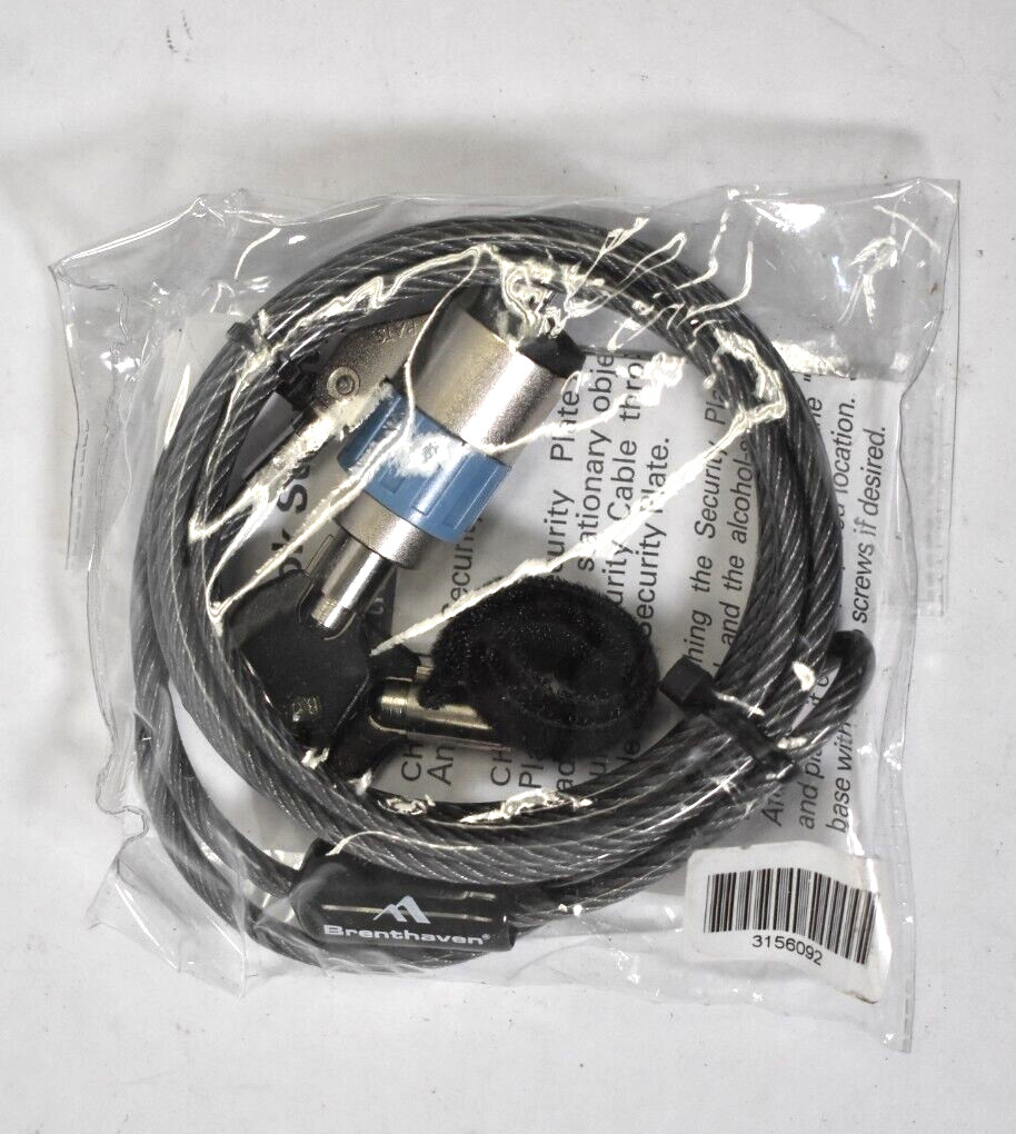 Brenthaven Laptop Cable Lock 4100 w 2 Keys Computer Notebook Security Black
