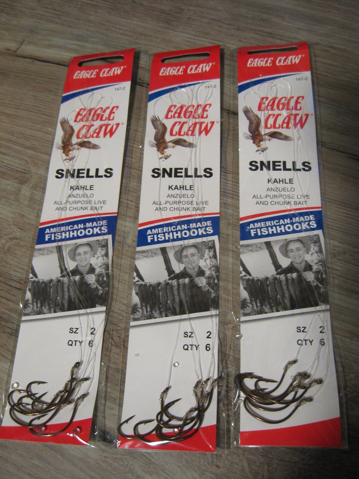 18 Snelled Eagle Claw Kahle Up Eye Bronze Fish Hooks - Live & Chunk Bait Size 2