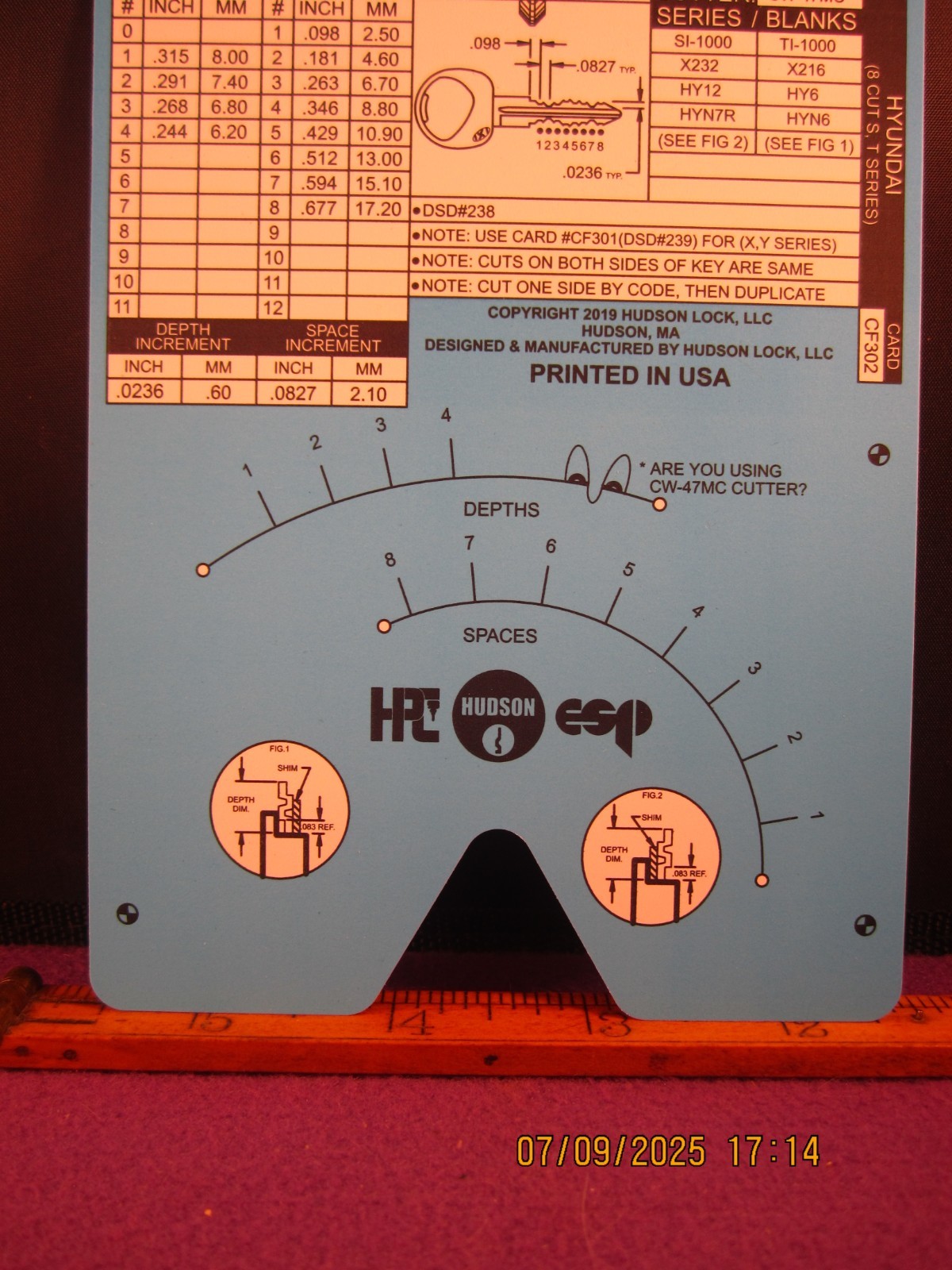 HPC 1200 BLITZ KEY CODE CARD CF302  ( HYUNDAI 8 CUTS S T SERIES ) BRAND NEW